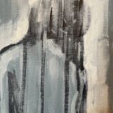 Tableau signé huile encre de chine sur toile portrait femme de dos