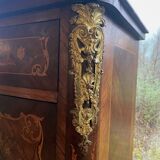 Inlaid wooden secretary, marble top. Napoleon III