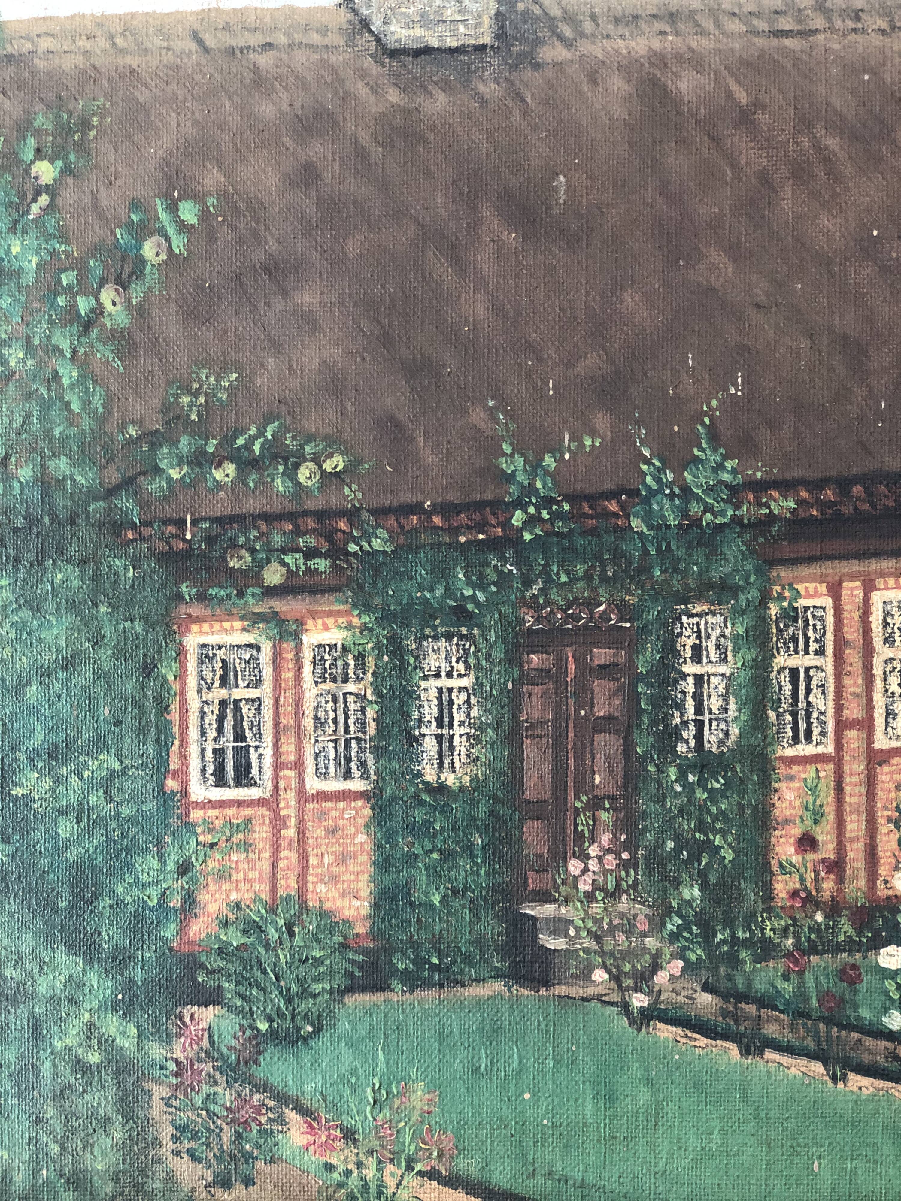 Original Vintage Oil Painting of a Cottage with Garden ( circa 1940)