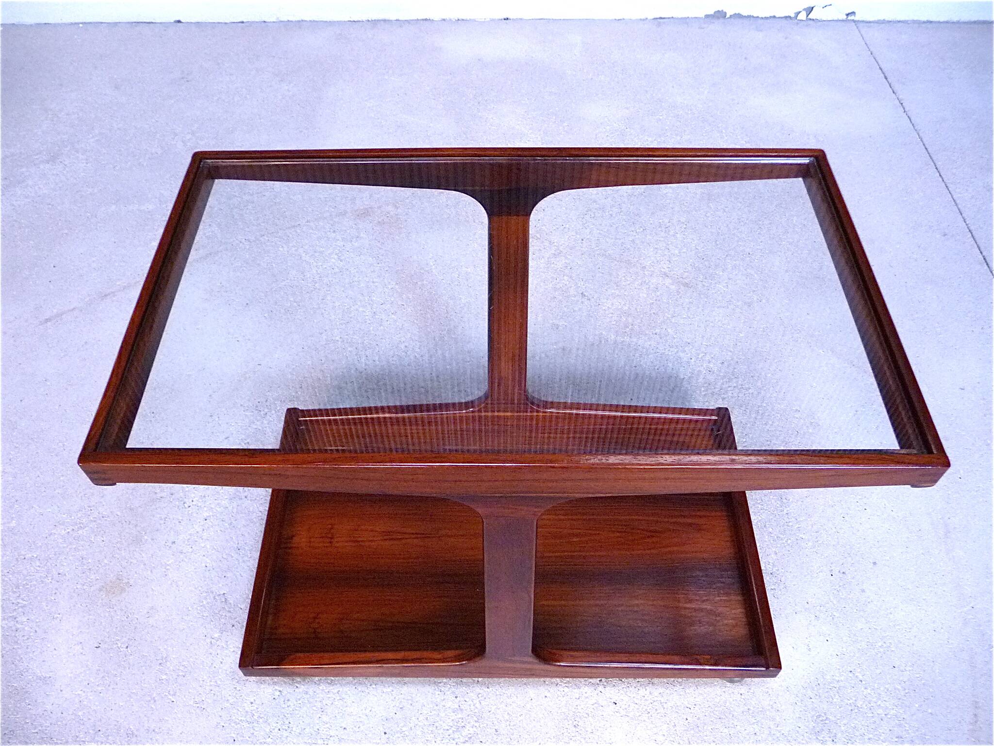 Vintage Modernist Serving Bar Cart in Walnut with Glass Top, Germany 1960s