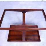 Vintage Modernist Serving Bar Cart in Walnut with Glass Top, Germany 1960s
