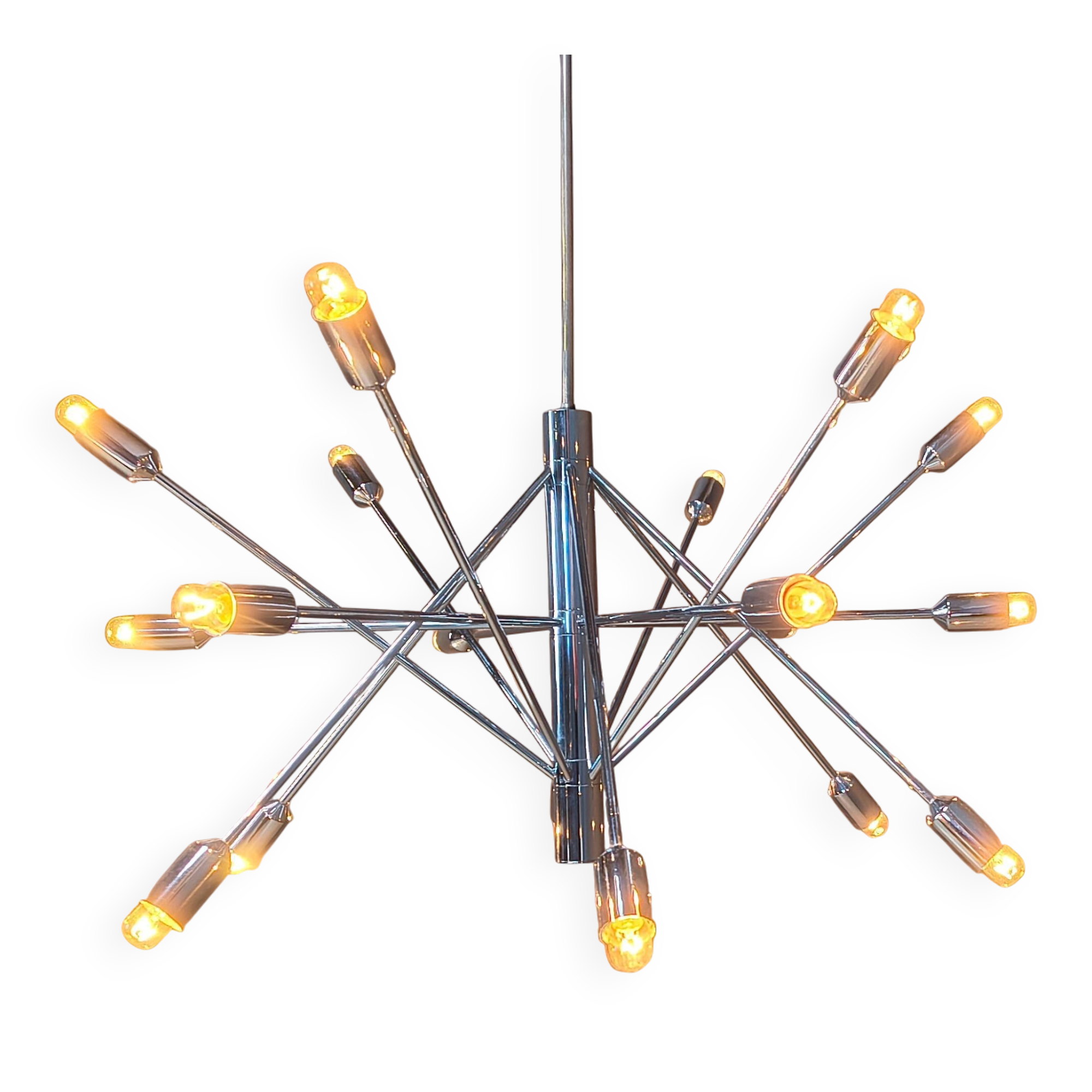 Vintage chrome sputnik style chandelier, 1970s