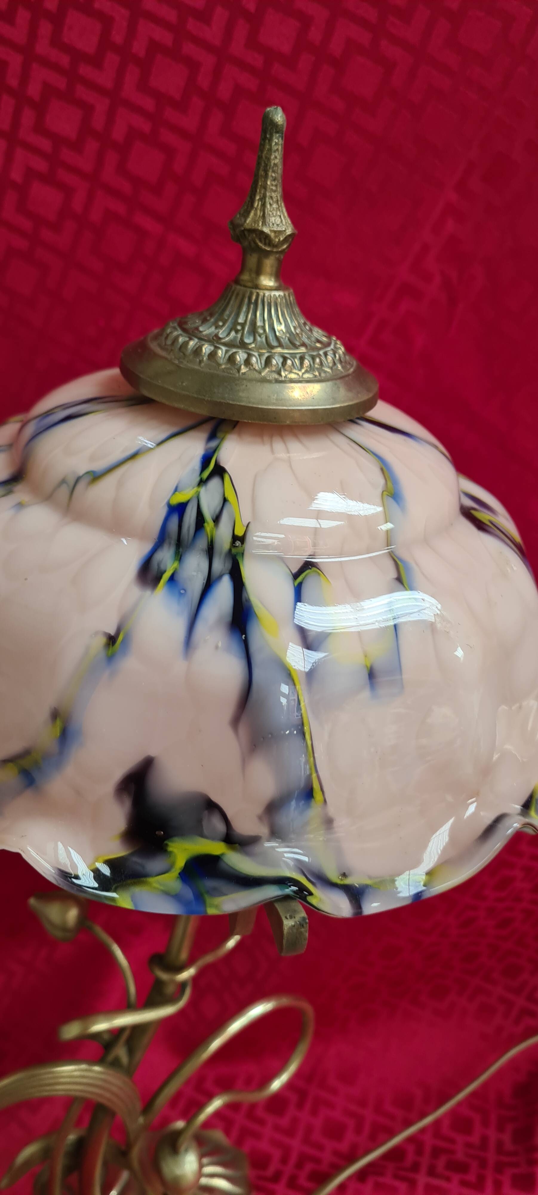 Art Nouveau bronze lamp with very beautiful opaline, Lucien Gau, 54x25