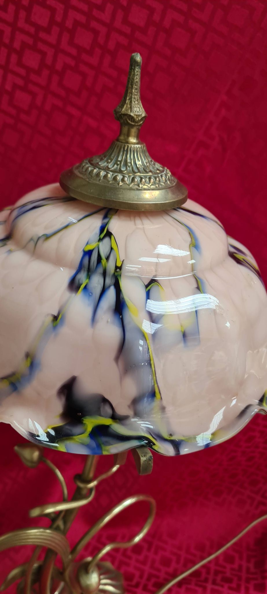 Art Nouveau bronze lamp with very beautiful opaline, Lucien Gau, 54x25