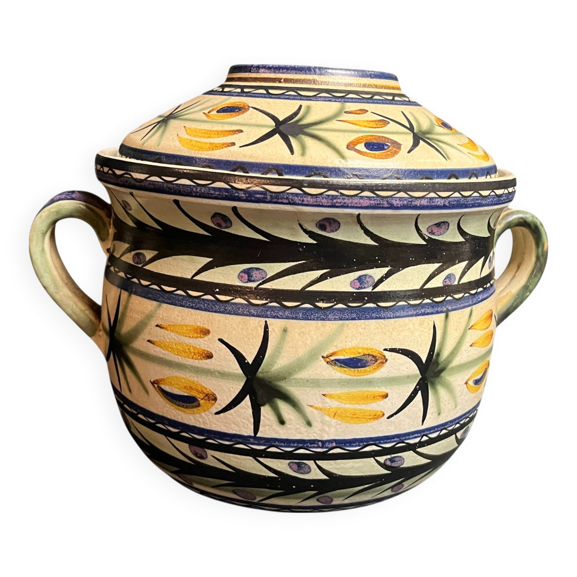 Quimper Keraluc, vintage polychrome earthenware pot or soup tureen circa 1960