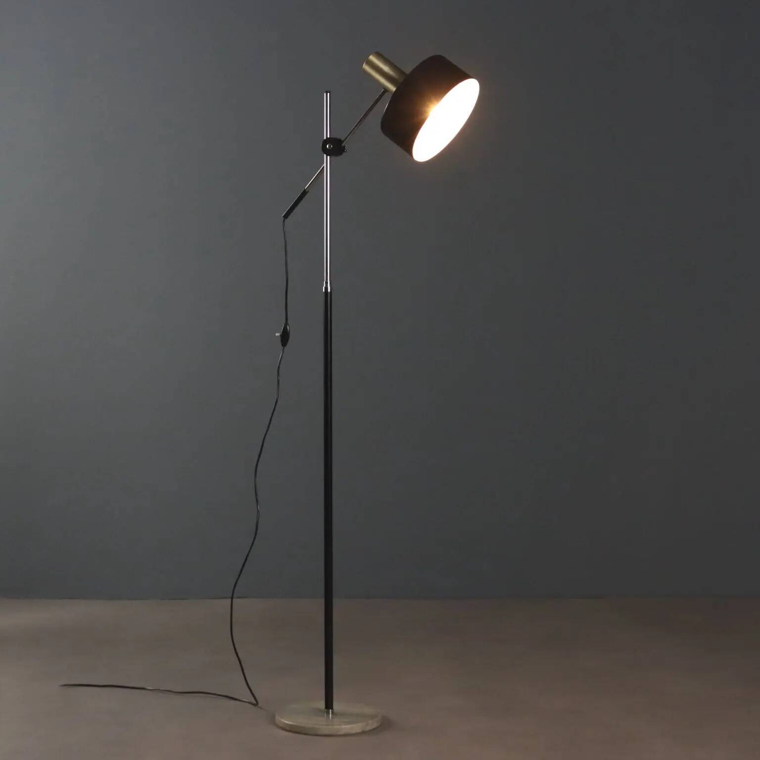 Lampadaire vintage en aluminium et métal, design, Italie, années 1960