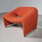 F598 Groovy 'M' chaise in orange/red bouclette by Pierre Paulin for Artifort, 1980