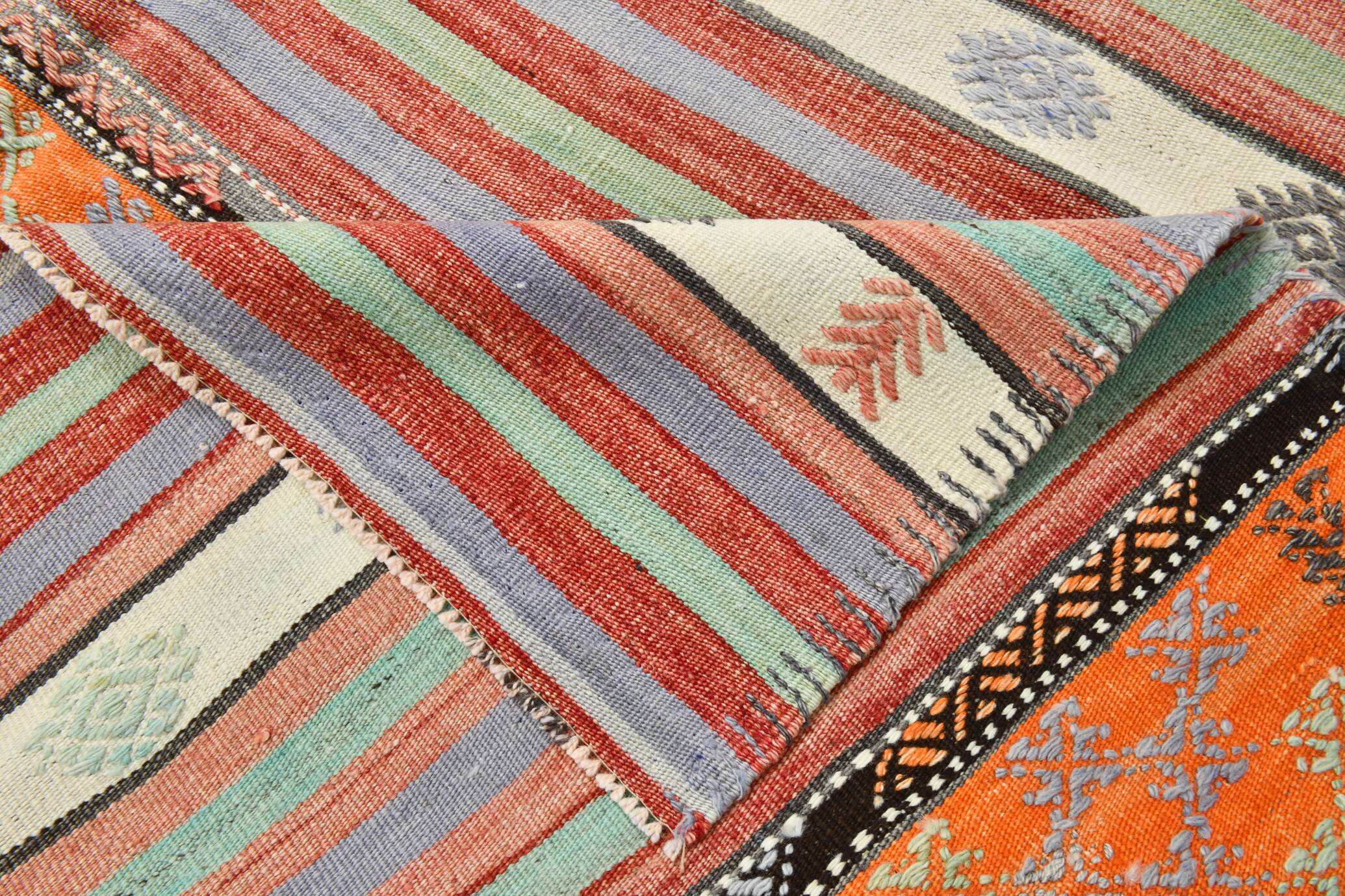 5x8 Orange & Red Striped Vintage Kilim Rug, 173x255Cm SK 32784