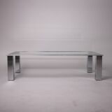 C. 1975 - Table basse moderniste en acier chromé et verre - France/Belgique