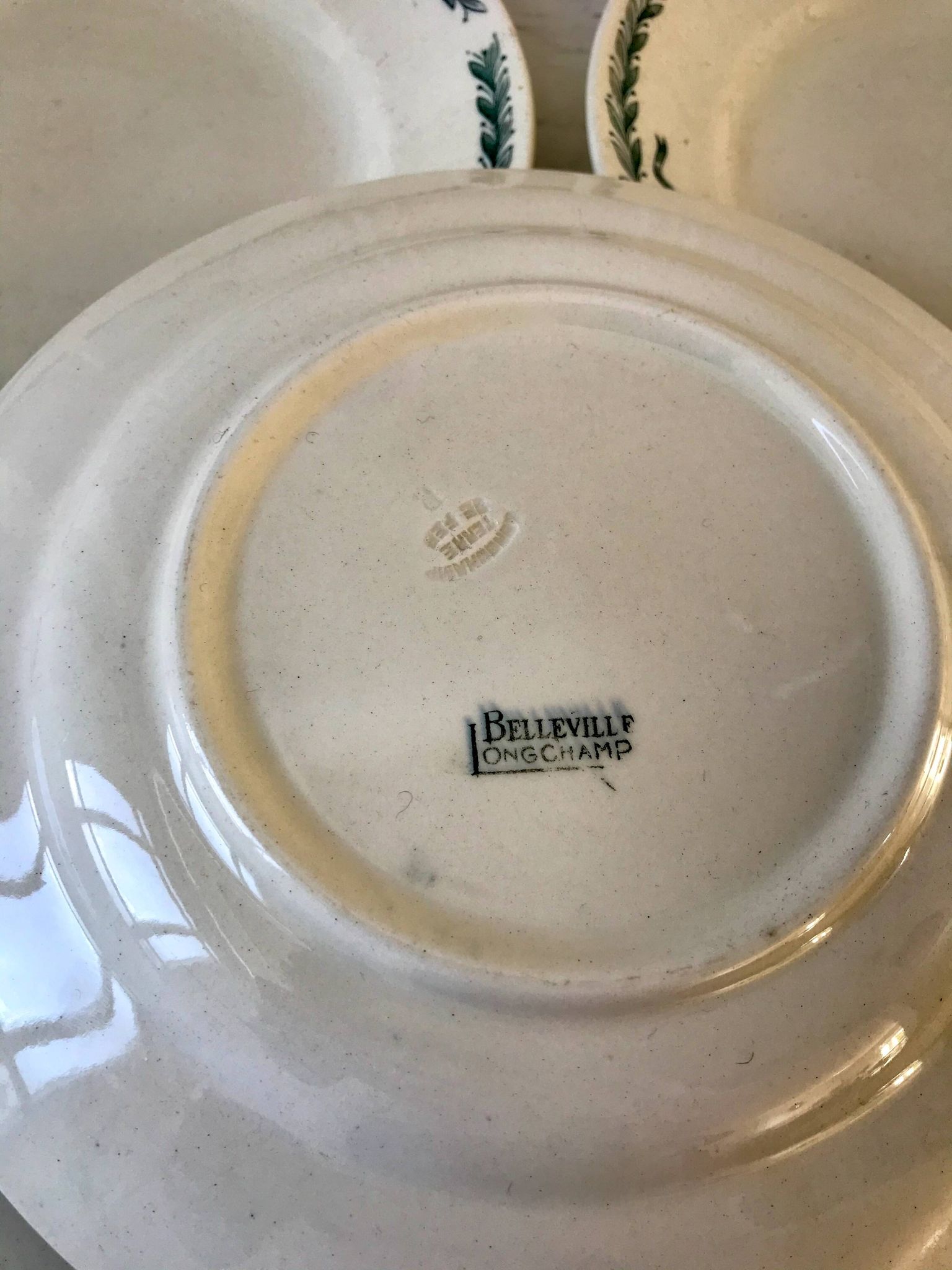 set of 5 large flat plates in Terre de Fer Longchamp model Belleville late 19th century