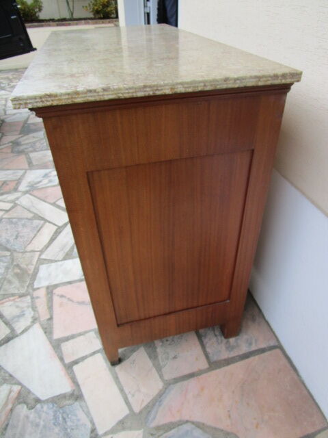 Low art-deco wood and marble chest of drawers