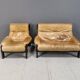 Vintage brown leather sofa set, 1960s