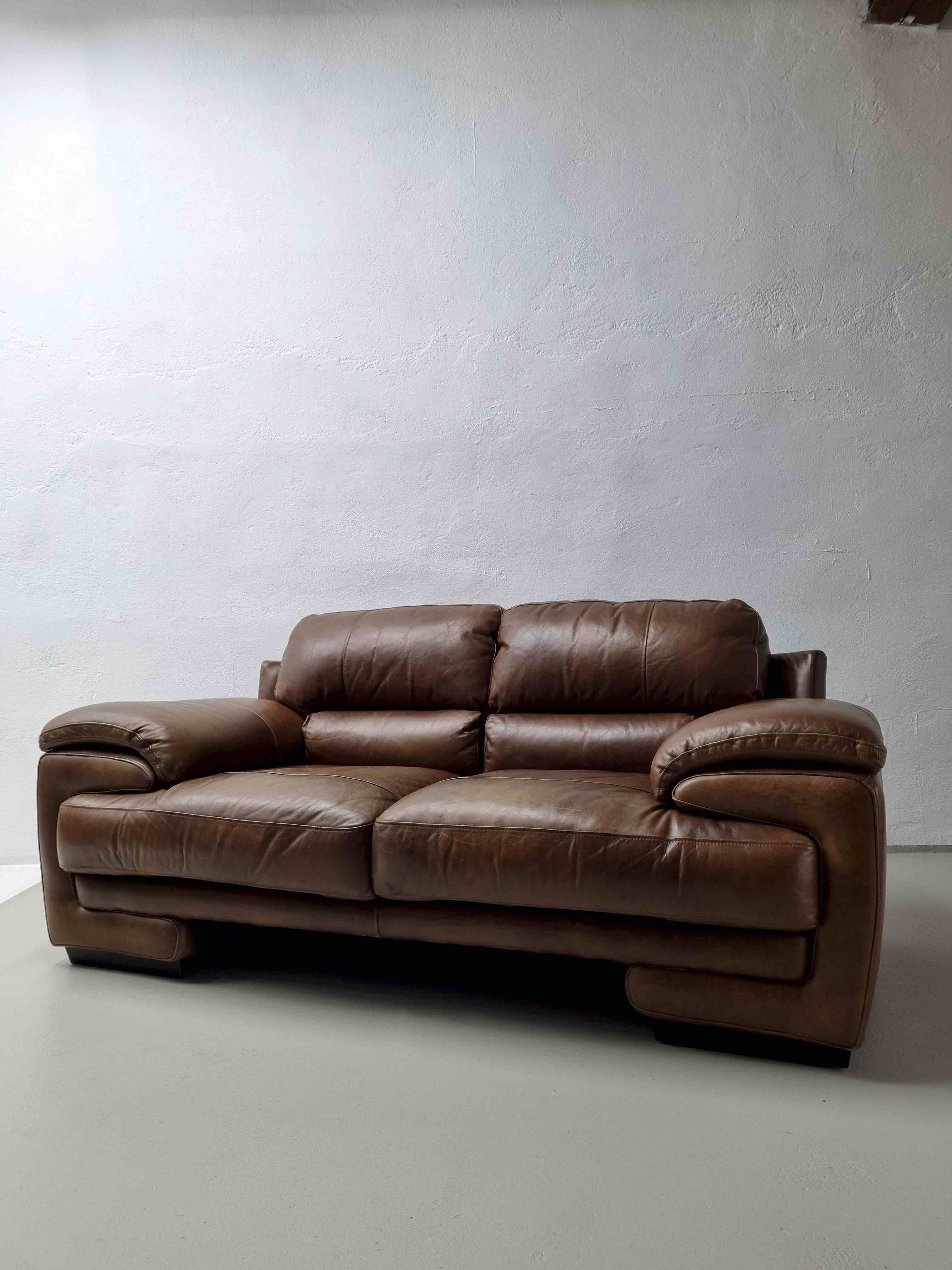 Brown buffalo leather sofa 193 cm
