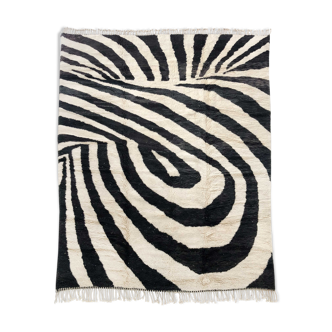 Tapis berbère marocain m'rirt écru et noir 3,43x2,39m