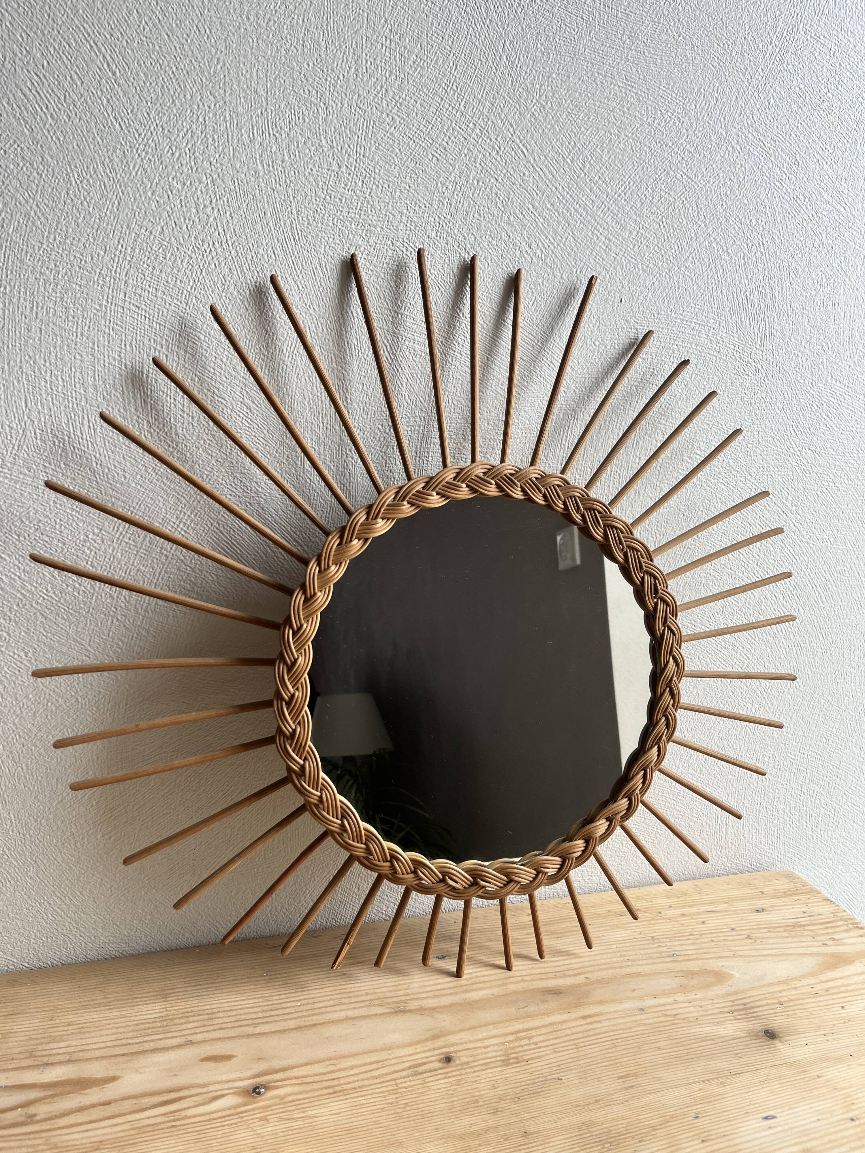 Vintage rattan sun mirror