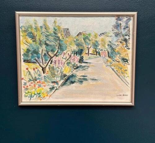 Swedish Oil on Canvas “Landscape” by Lena Jenny Malmajo,Vintage & Framed 46×37cm