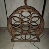 Vintage bottle holder in rattan and cane