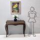 Vintage Rectangular Solid Walnut Console Table with Engraved Mirror Motif, Italy