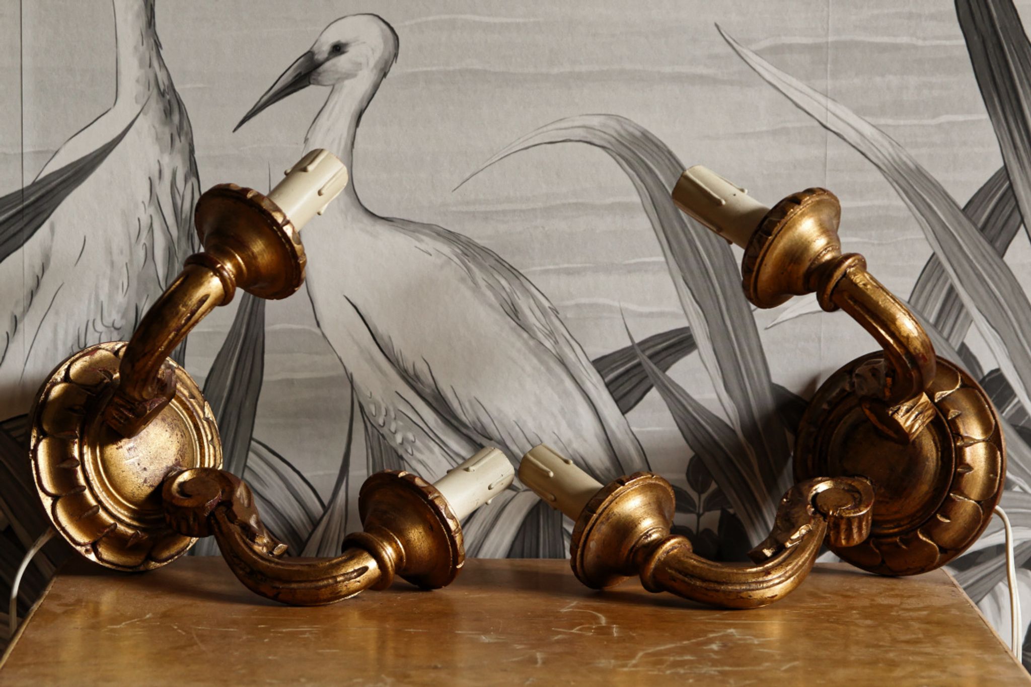 Pair of gilded wood sconces