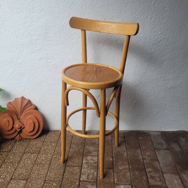 Chaise haute bistrot vintage en bois courbé