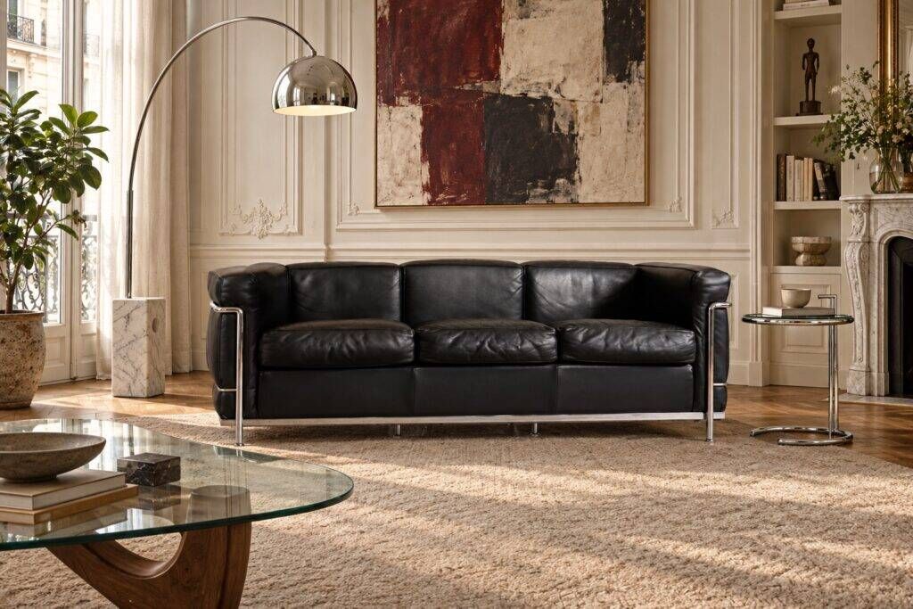 Cassina LC2 three seater sofa by Charlotte Perriand and Le Corbusier, 1980s