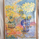 Still life in pastel, bouquet of flowers, spring, daffodils