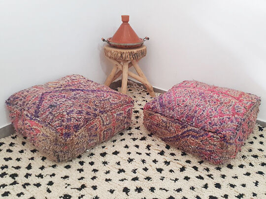 Ensemble de 2 poufs marocains en tapis