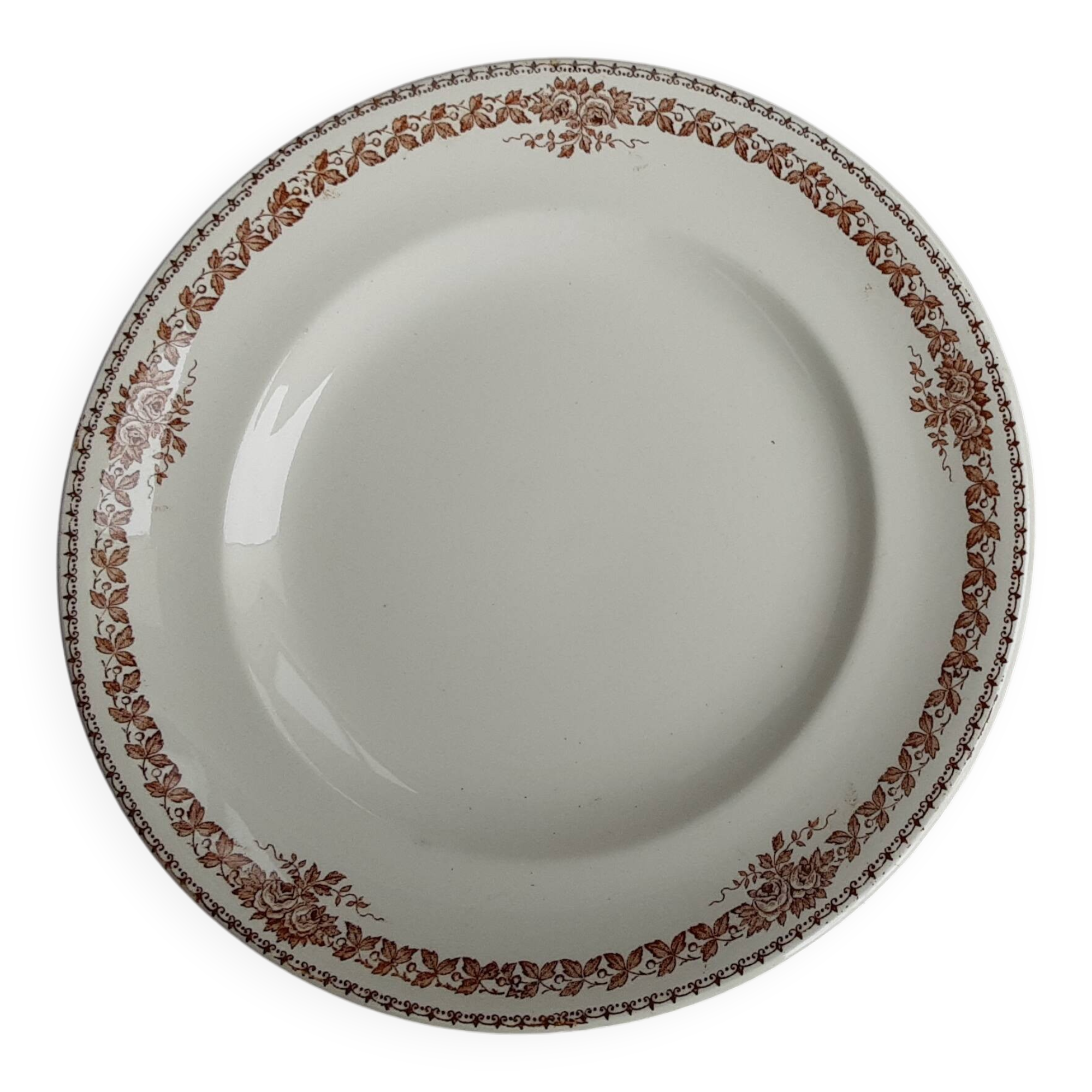 Set of 6 vintage flat plates, 23 cm, Longwy brand, Mireille pattern.