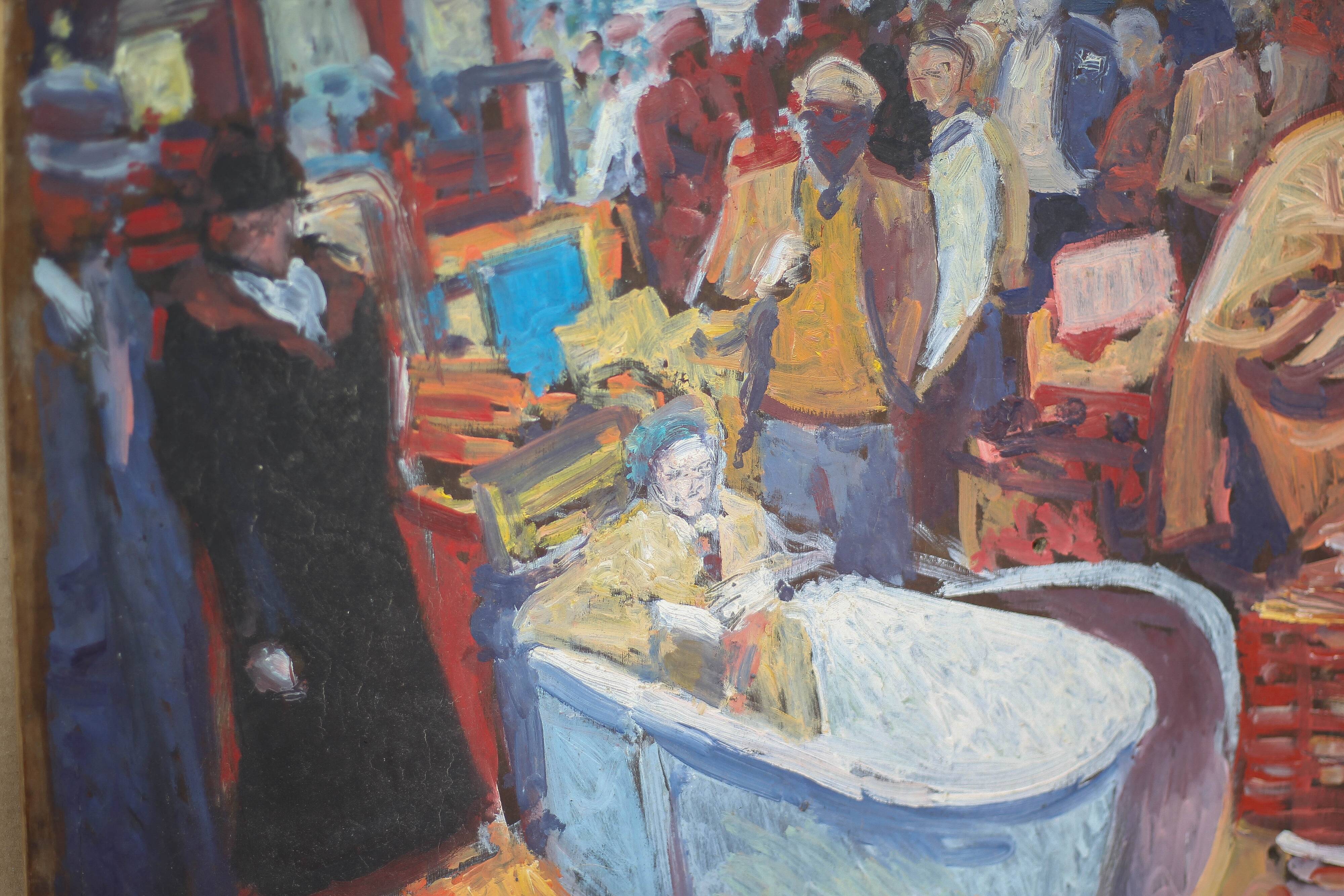 Painting signed Patrice Landauer, vintage painting, painting on wood panel