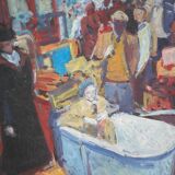Peinture signée Patrice Landauer, peinture vintage, peinture sur panneau de bois