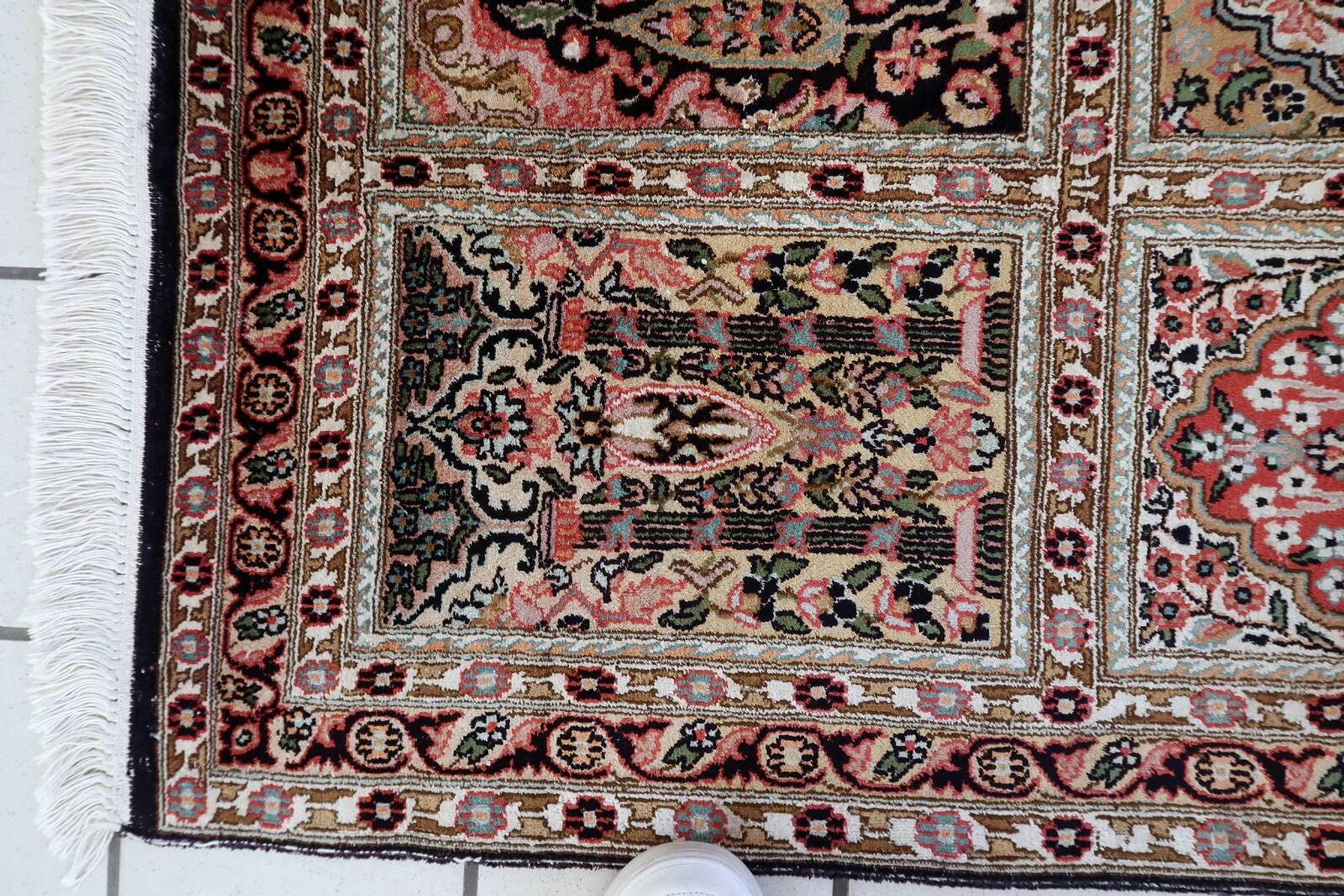 Vintage 1950s Persian Qum silk rug 72cm x 140cm