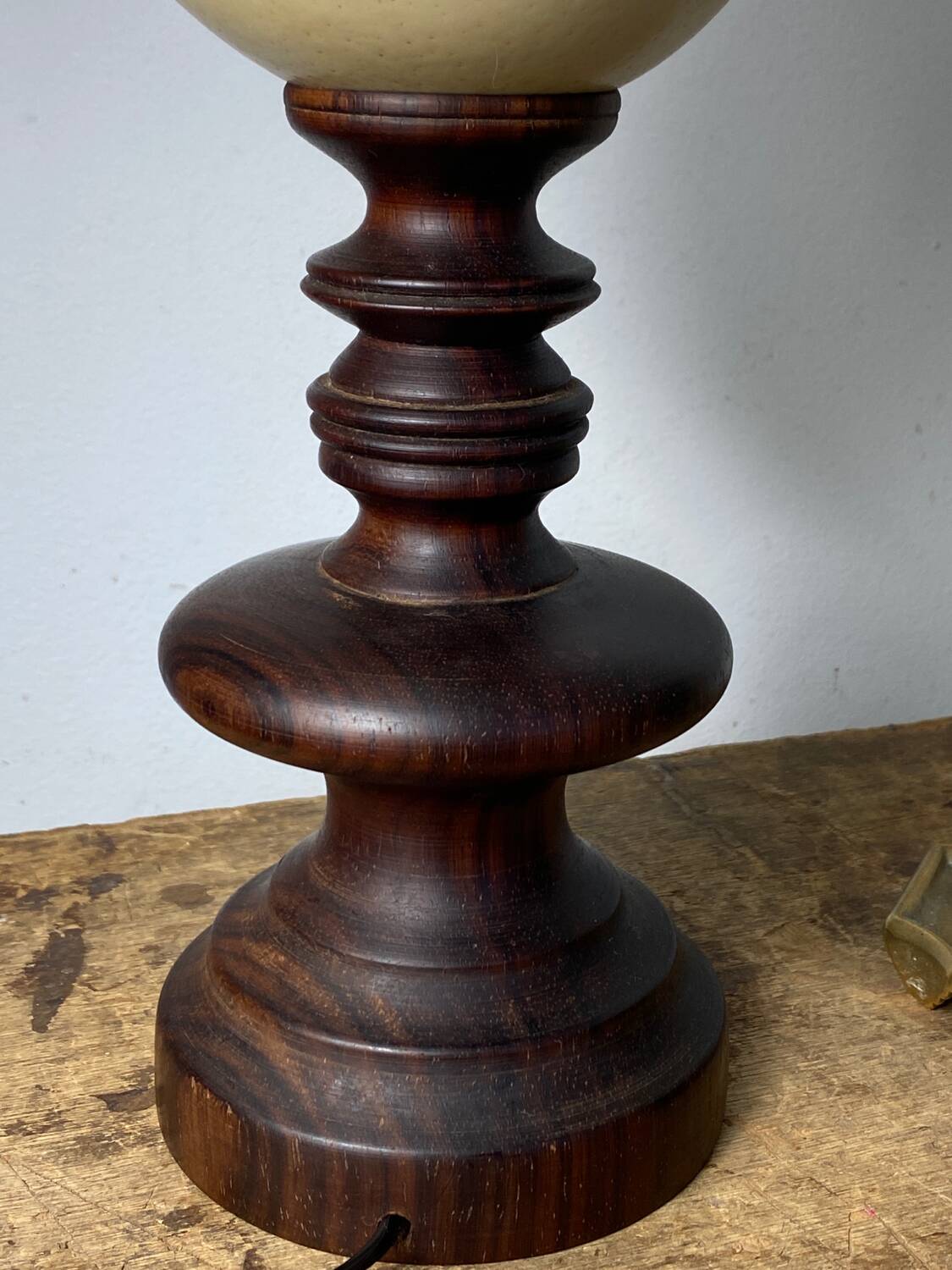 Wooden and ostrich egg lamp base