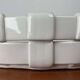 Vintage Italian woven basket in white ceramic