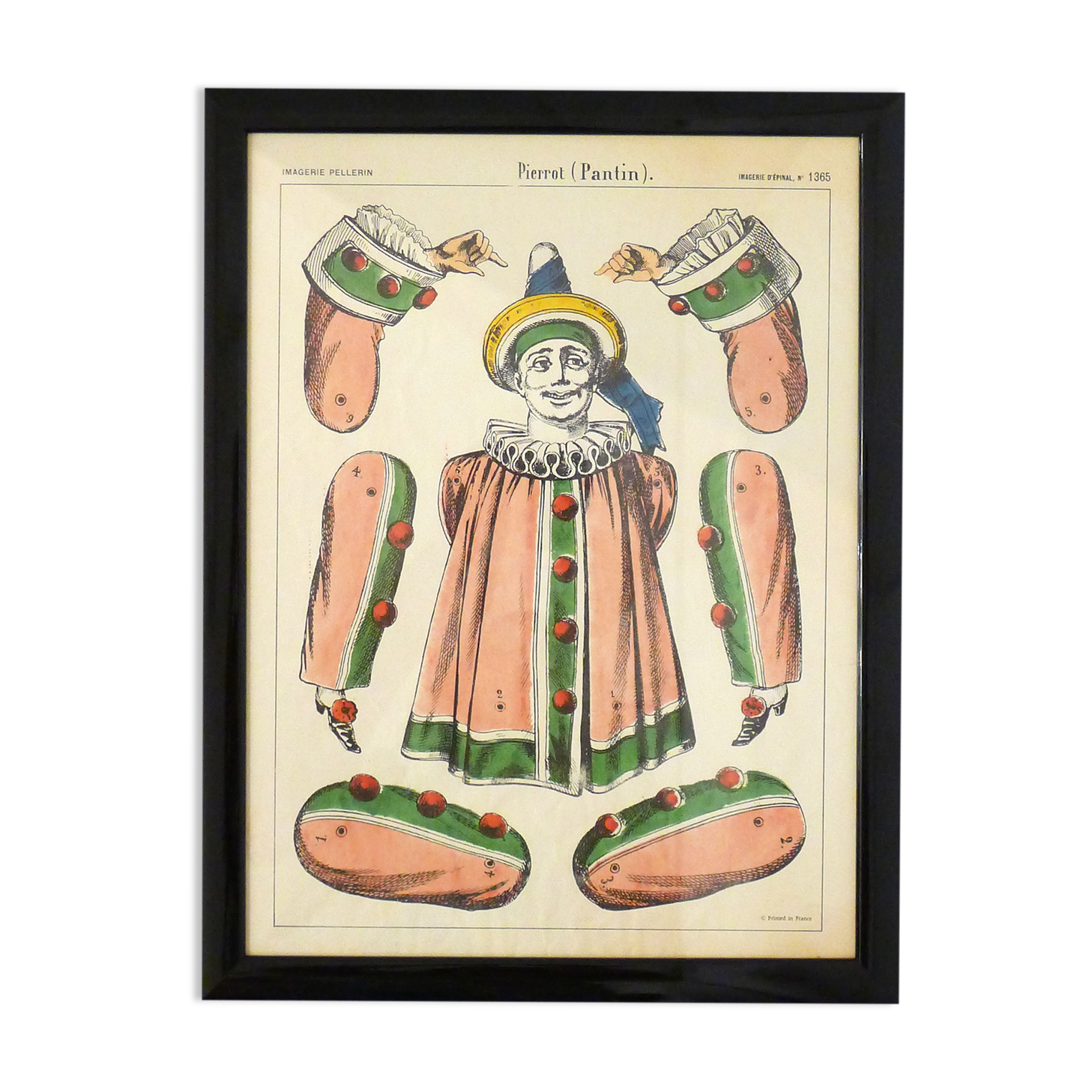 Old illustration Pierrot (puppet) framed