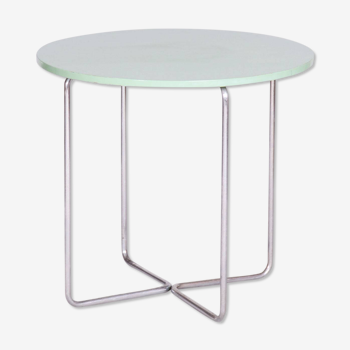 Table ronde Bauhaus restaurée, chrome, polonais ressuscité, Tchéquie, années 1930