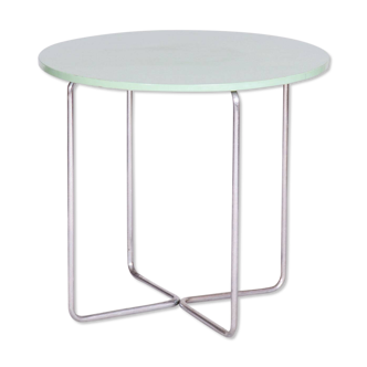 Table ronde Bauhaus restaurée, chrome, polonais ressuscité, Tchéquie, années 1930