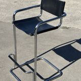 Tabouret de bar vintage en cuir noir et chrome, Italie