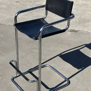 Tabouret de bar vintage en cuir noir et chrome, Italie