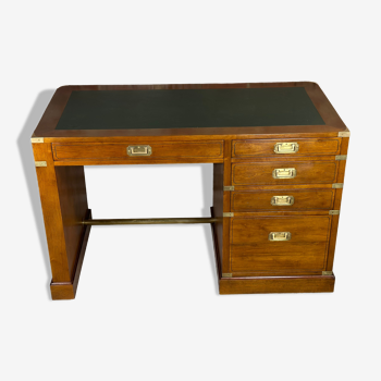 Navy style desk with leather top and brass handles