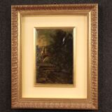Italian landscape painting oil on cardboard from 20th century
