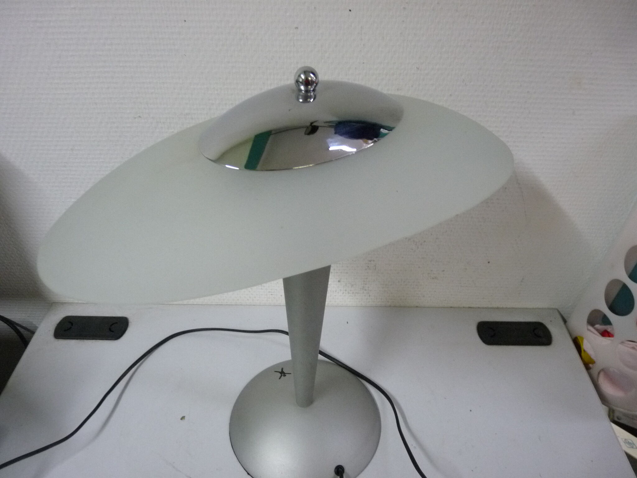 Glass and metal mushroom lamp