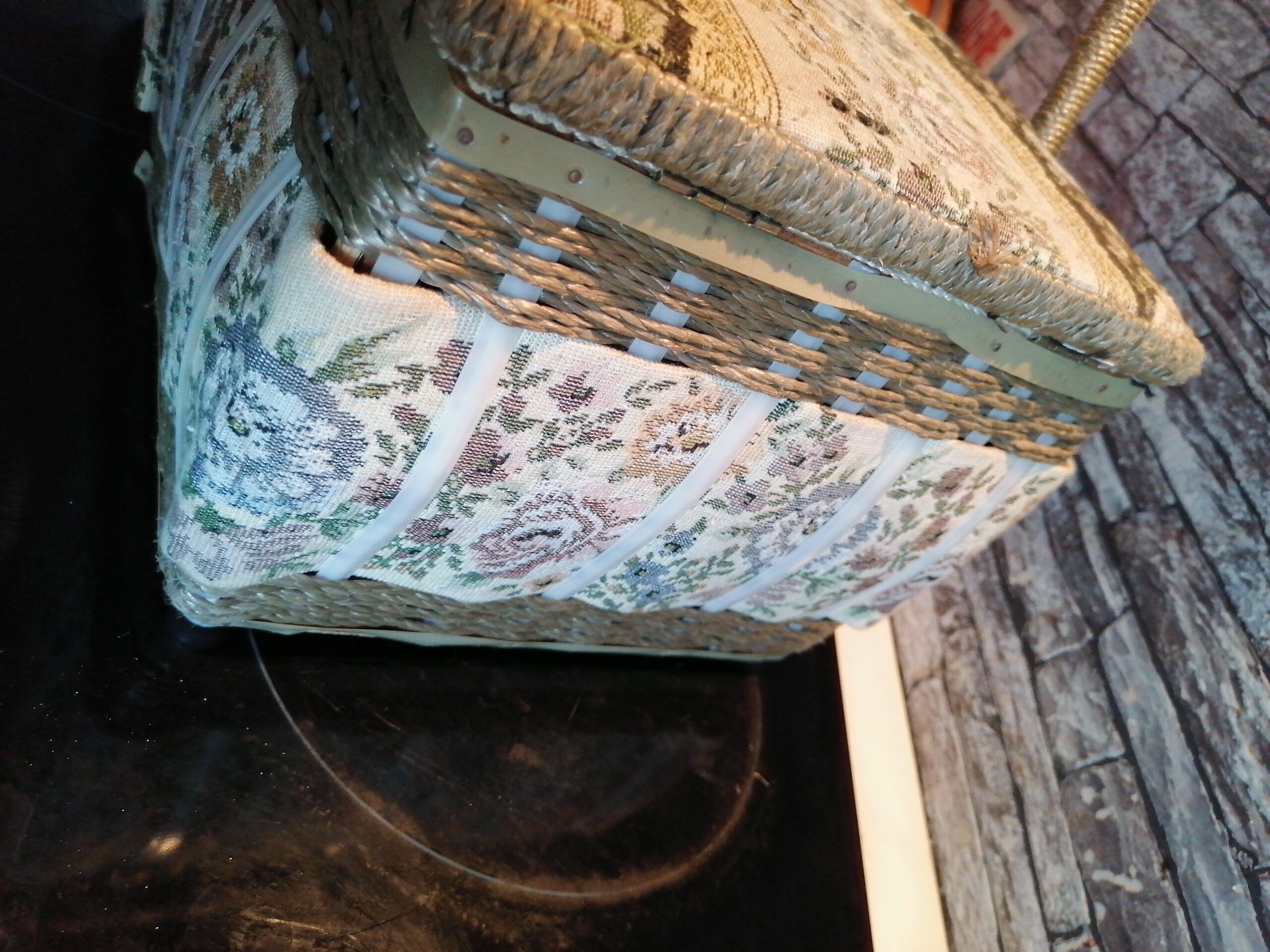 Box basket sewing 2 handles fabric 1960 1970