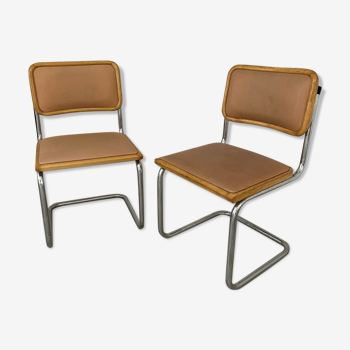 Pair chairs B32 Cesca skaï by Marcel Breuer vintage 1960