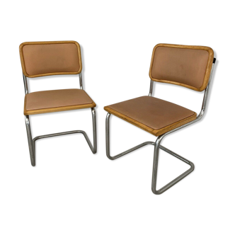 Pair chairs B32 Cesca skaï by Marcel Breuer vintage 1960