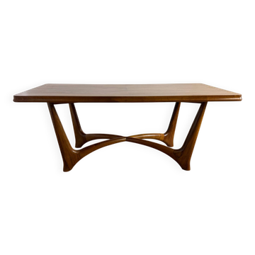 Table basse vintage en bois – piètement sculptural
