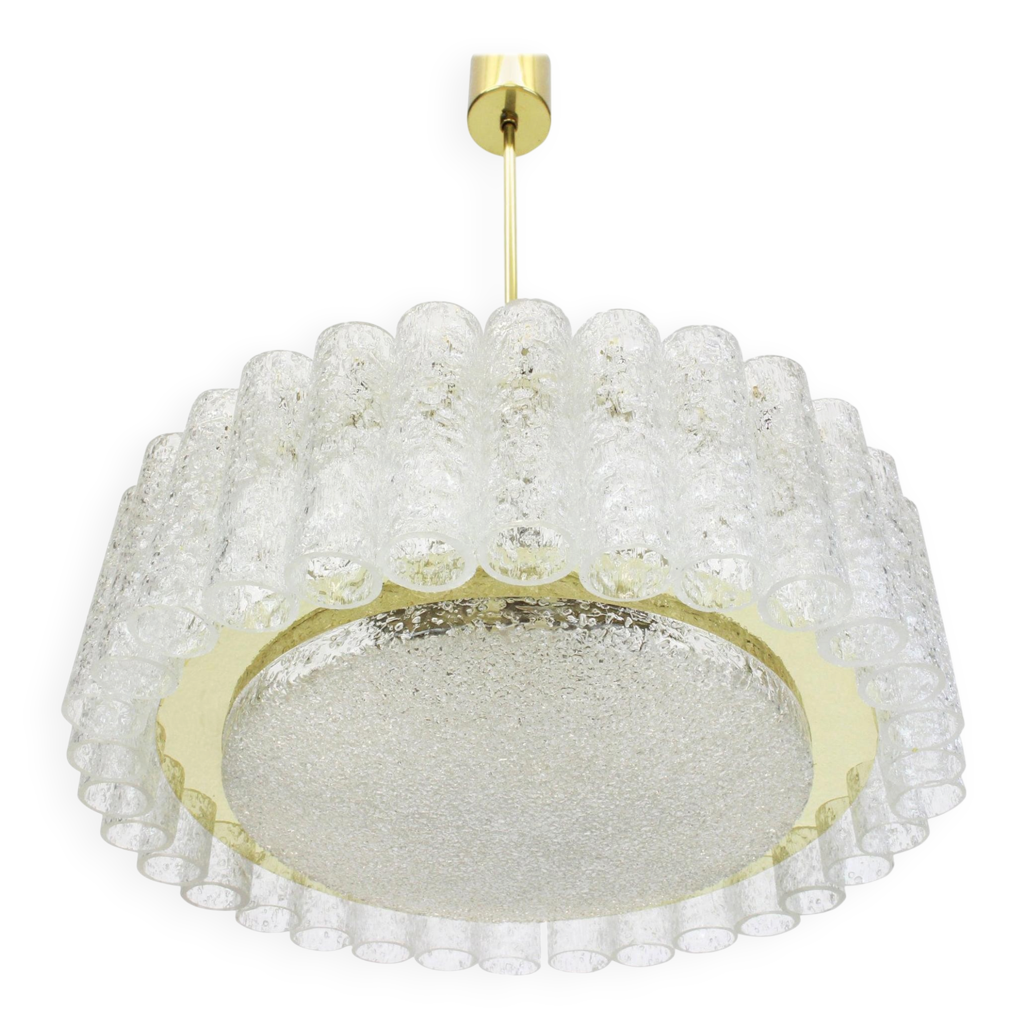 1 of 2 glass tube chandeliers by Doria with brass surround, Germany, 1960s