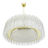 1 of 2 glass tube chandeliers by Doria with brass surround, Germany, 1960s