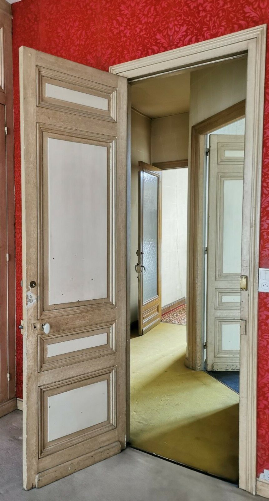 Double-sided passage door in 20th century patinated fir