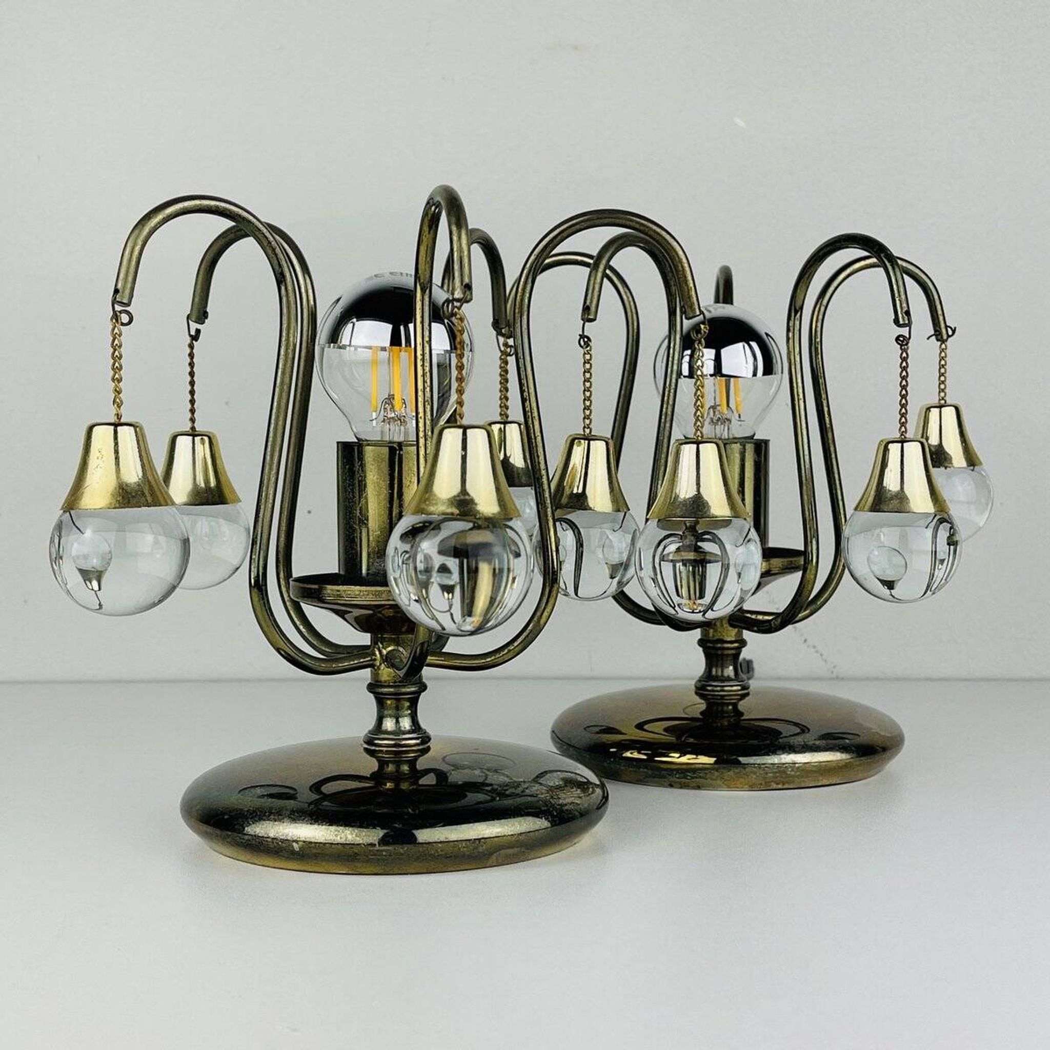 Vintage glass ball table lamps, Italy, 1960s, set of 2