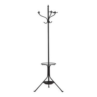 Ancien porte-manteau en fer forgé avec porte-parapluie (c.1920)
